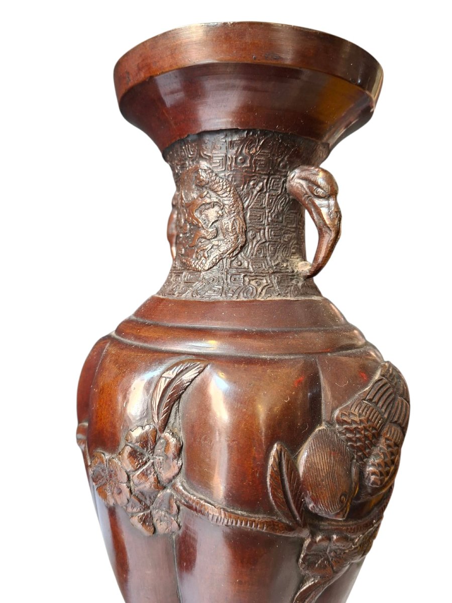 Paire de vases japonais en bronze-photo-2