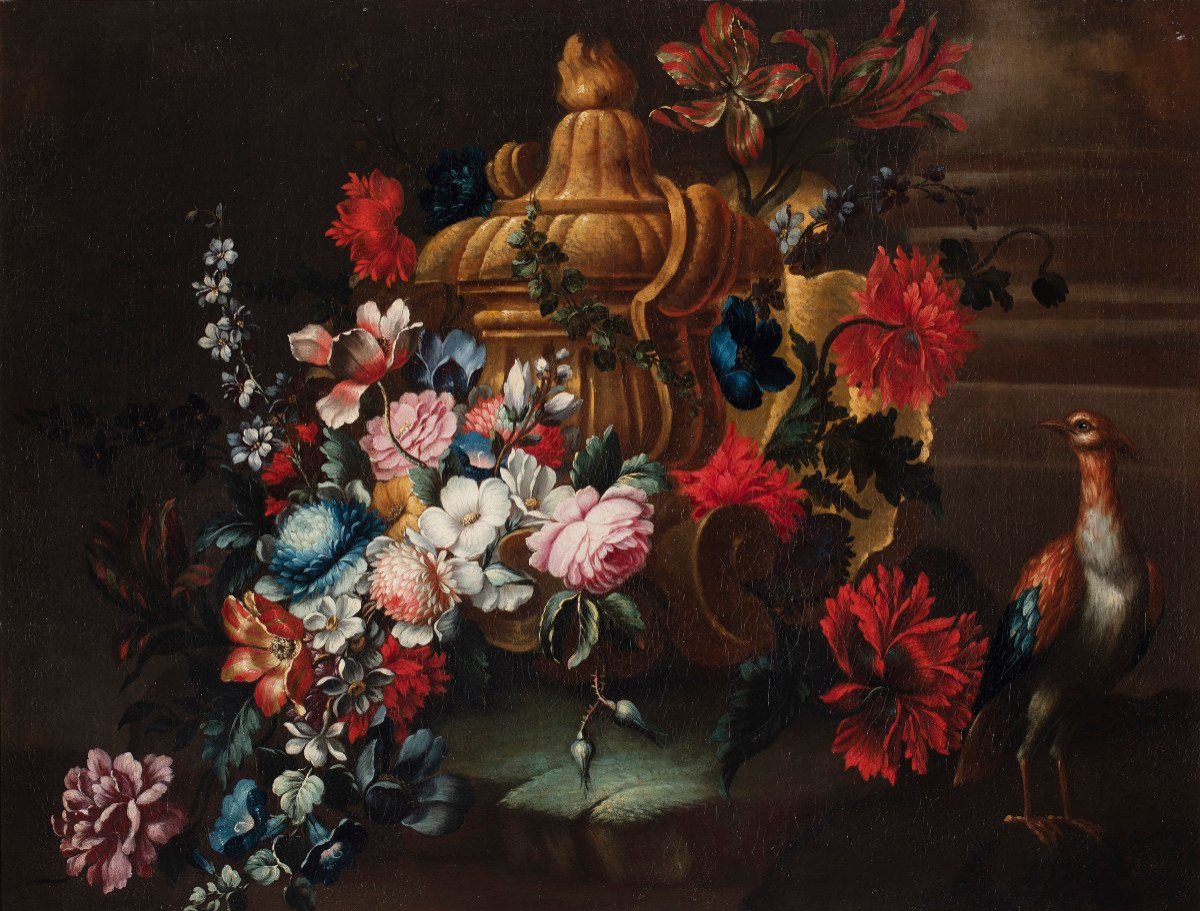 Still Life Of Flowers, 18th Century Piedmontese School-photo-3