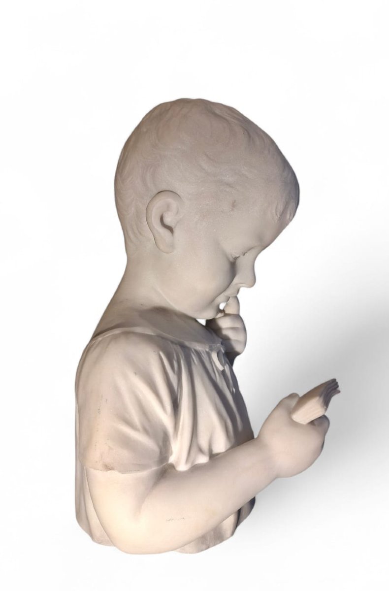 Bust Of A Child Reading, Carrara Marble-photo-2