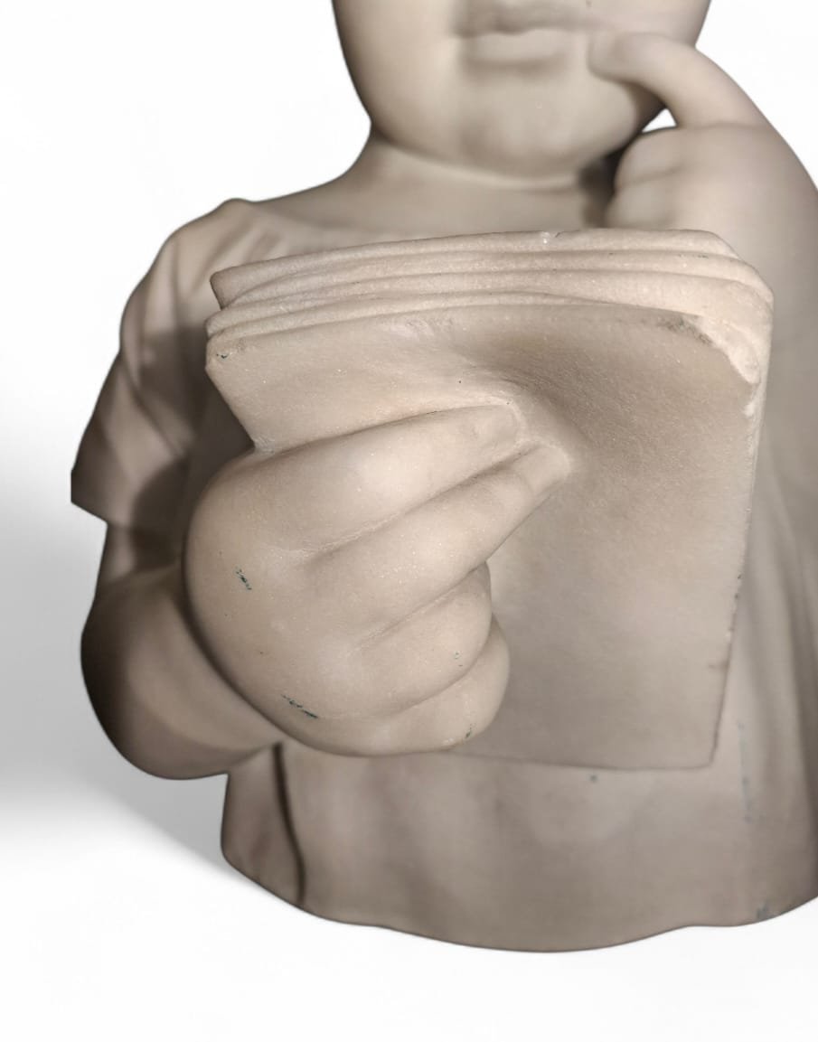 Bust Of A Child Reading, Carrara Marble-photo-2