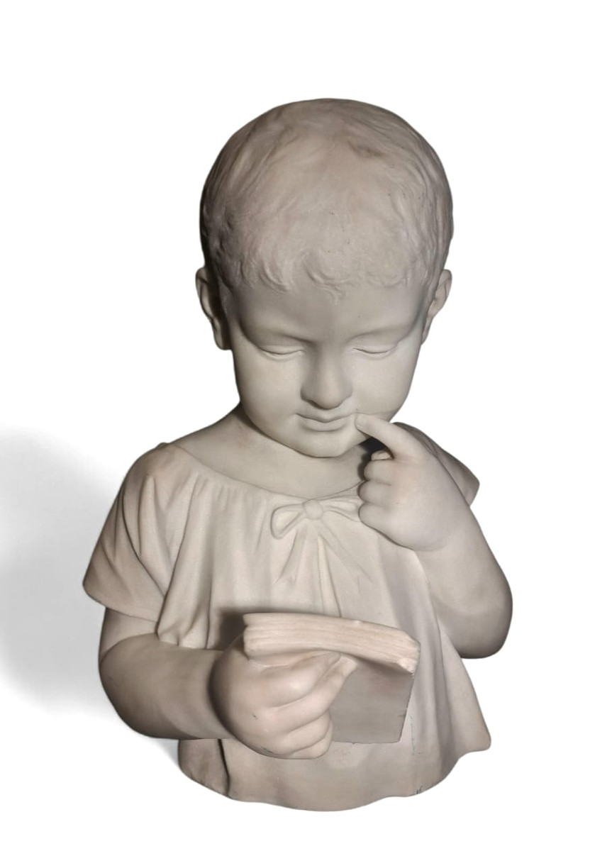 Bust Of A Child Reading, Carrara Marble