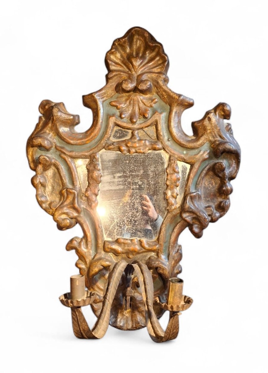 Paire d'appliques murales en bois et papier mâché laqué-photo-2