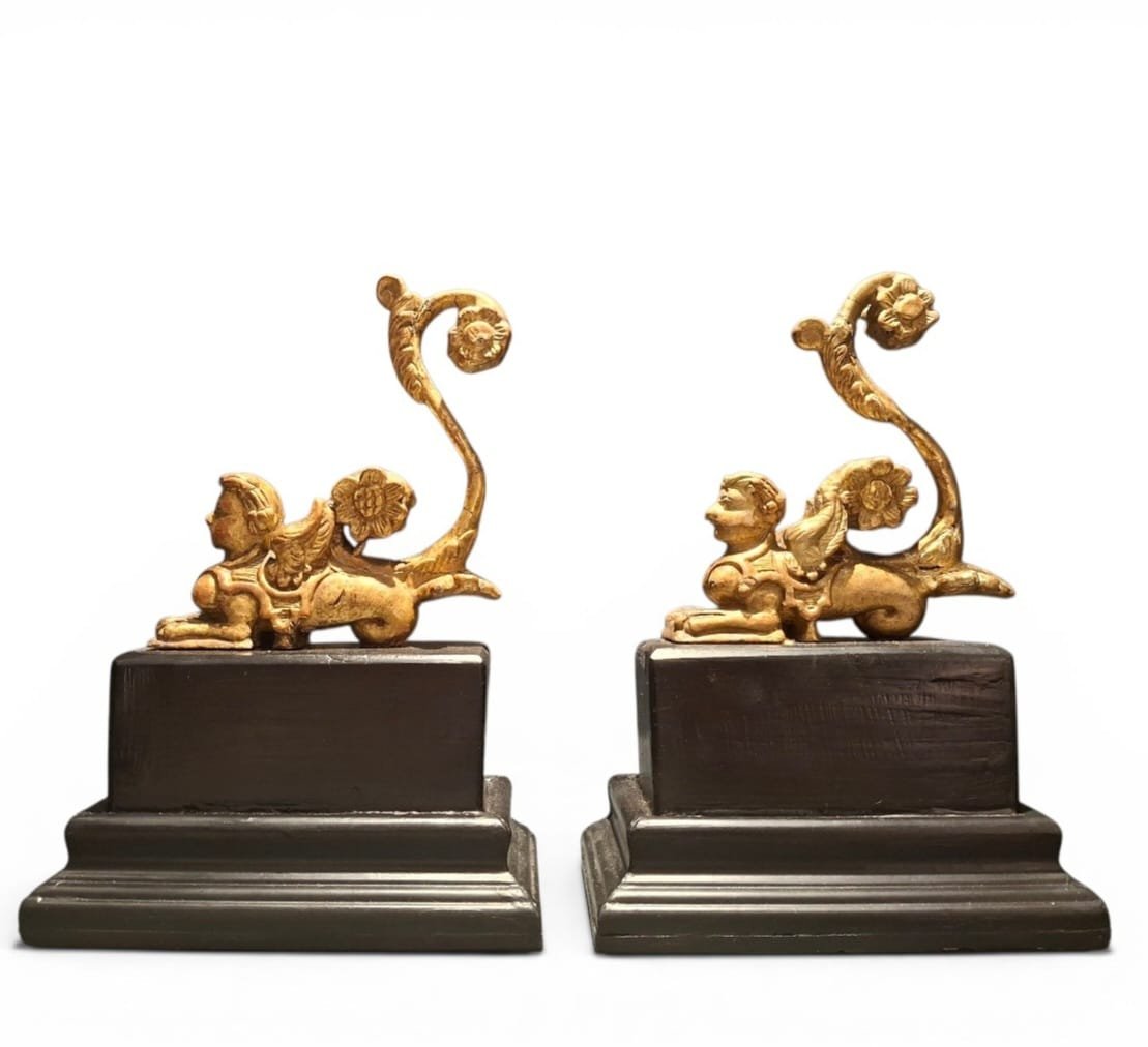Paire de sphinx en bois doré, sculptures du XVIe siècle-photo-4