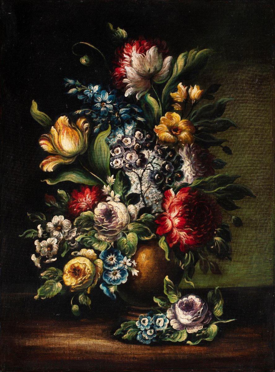Paire de natures mortes aux fleurs-photo-3