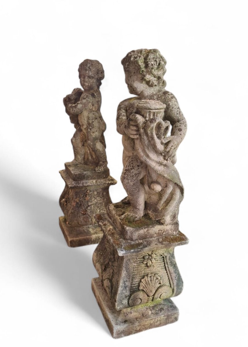 Pair Of Vicenza Stone Cherubs With Bases-photo-2