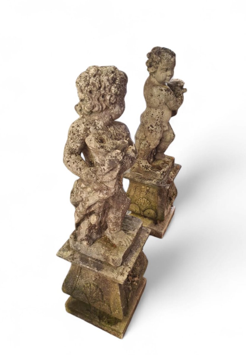 Pair Of Vicenza Stone Cherubs With Bases-photo-3