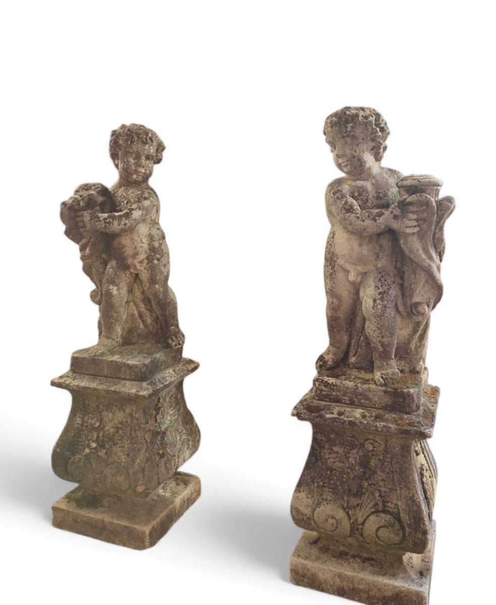 Pair Of Vicenza Stone Cherubs With Bases-photo-1