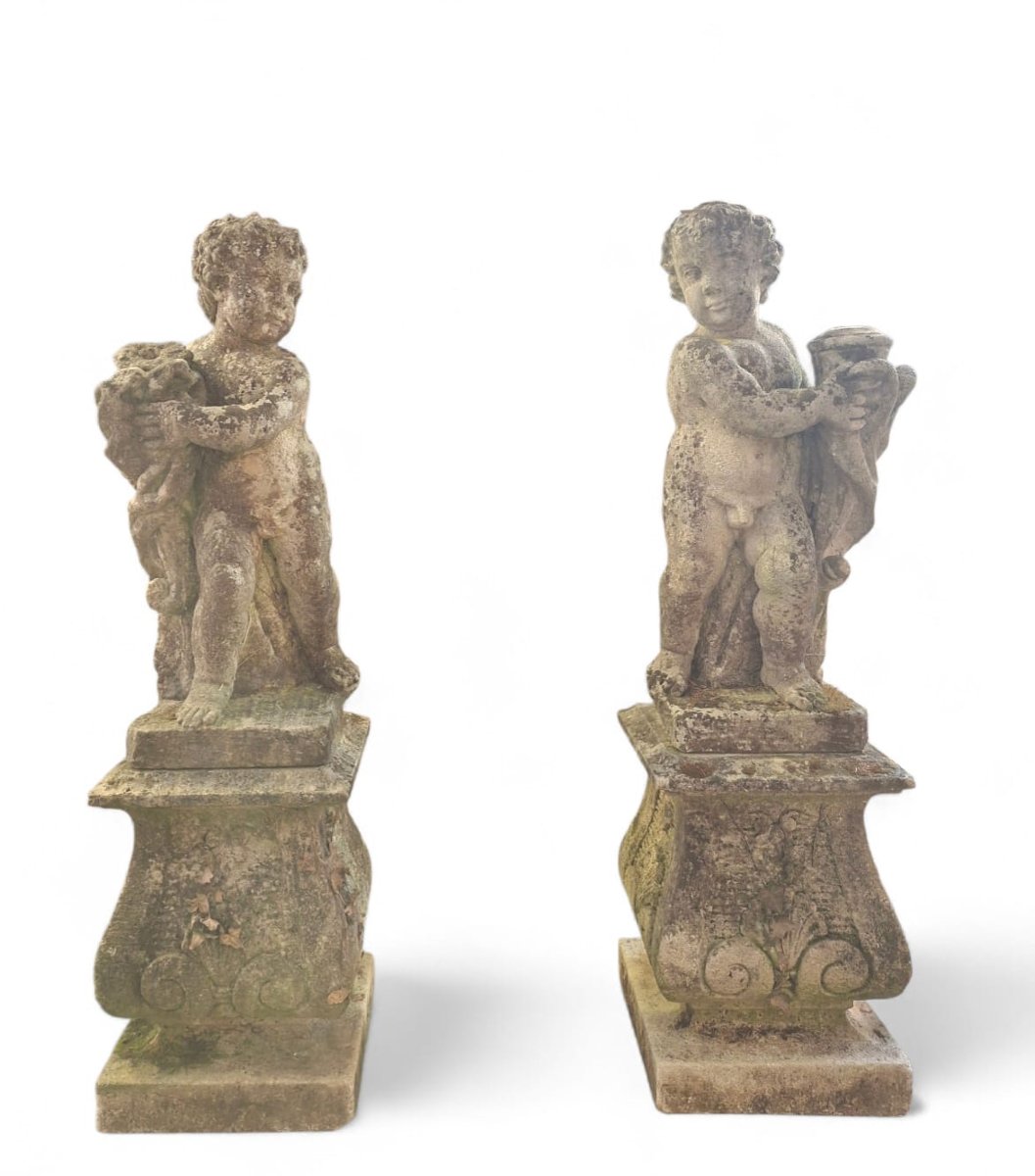 Pair Of Vicenza Stone Cherubs With Bases