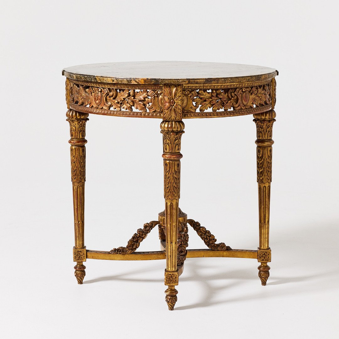 Round, Carved Side Table Made Of Gilded Wood-photo-2