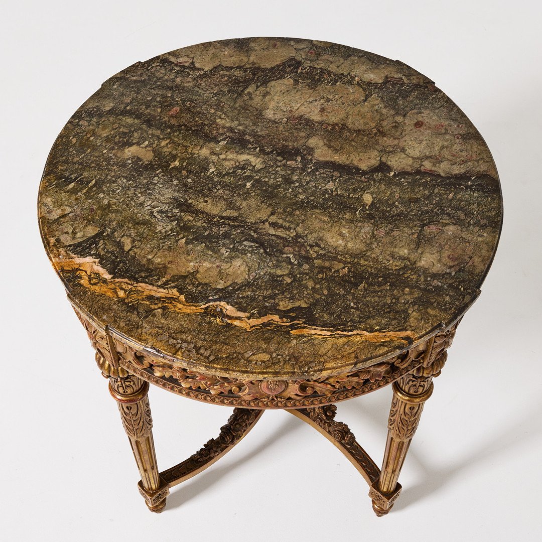 Round, Carved Side Table Made Of Gilded Wood-photo-2