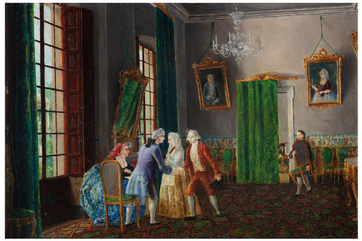 Intérieur du XVIIIe siècle avec personnages