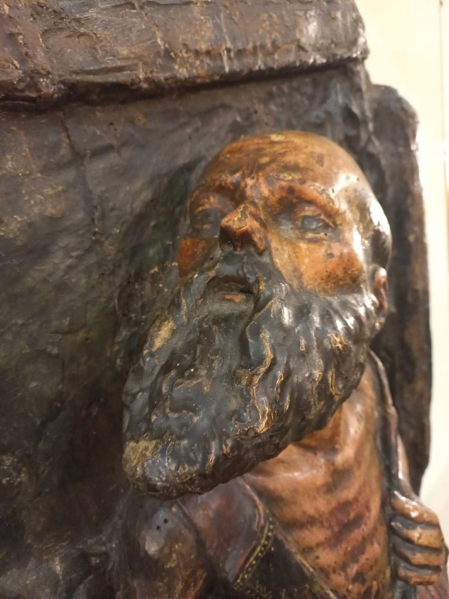 St. Jerome The Penitent, High Relief In Lacquered Wood-photo-1