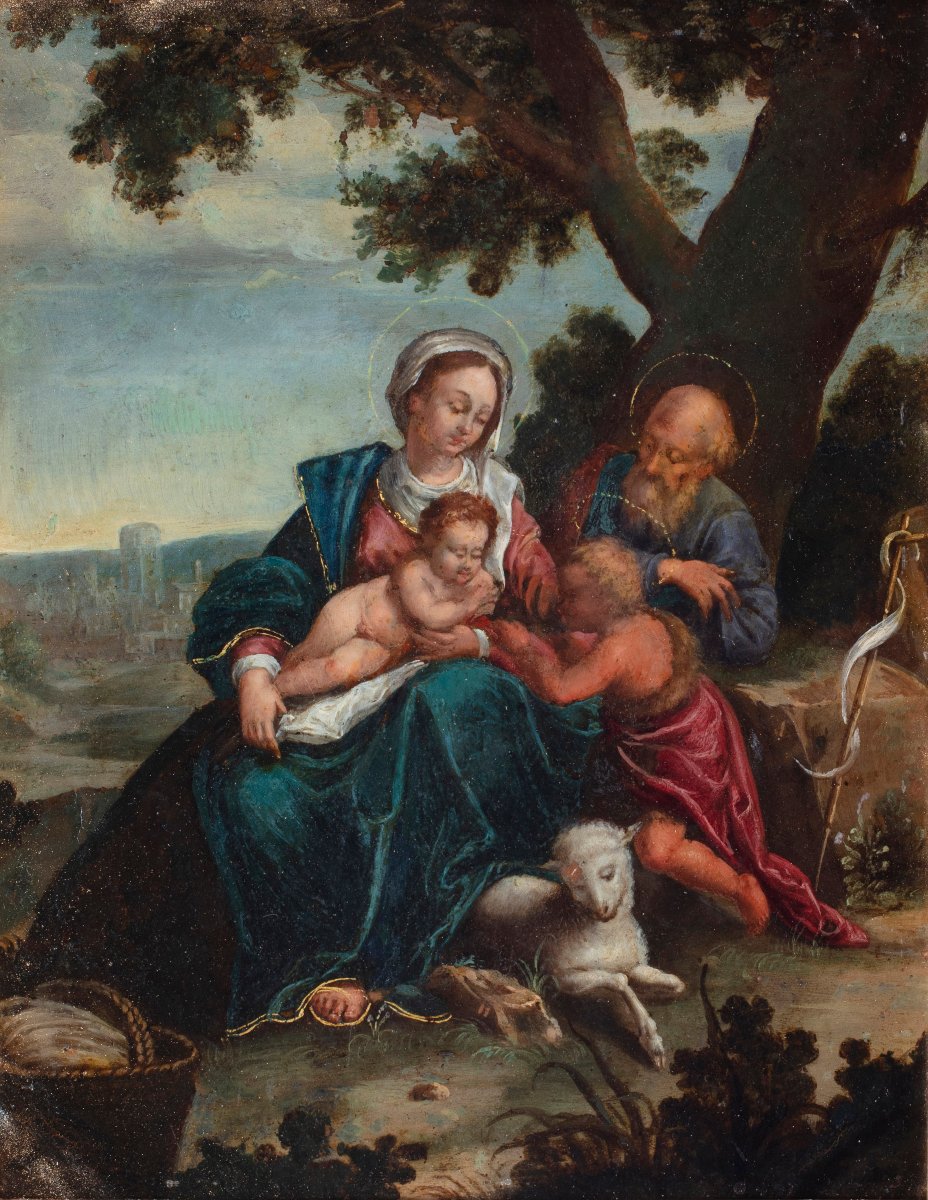 The Holy Family With The Young Saint John, A Panel By Hans Rottenhammer I-photo-3