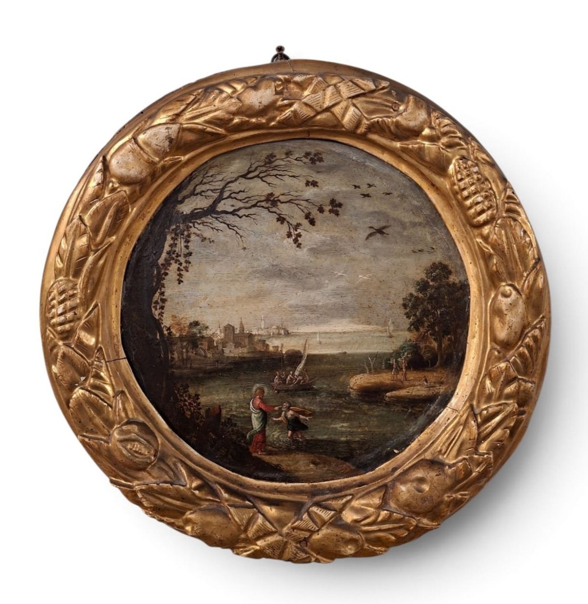 Paire de peintures circulaires sur bois-photo-2