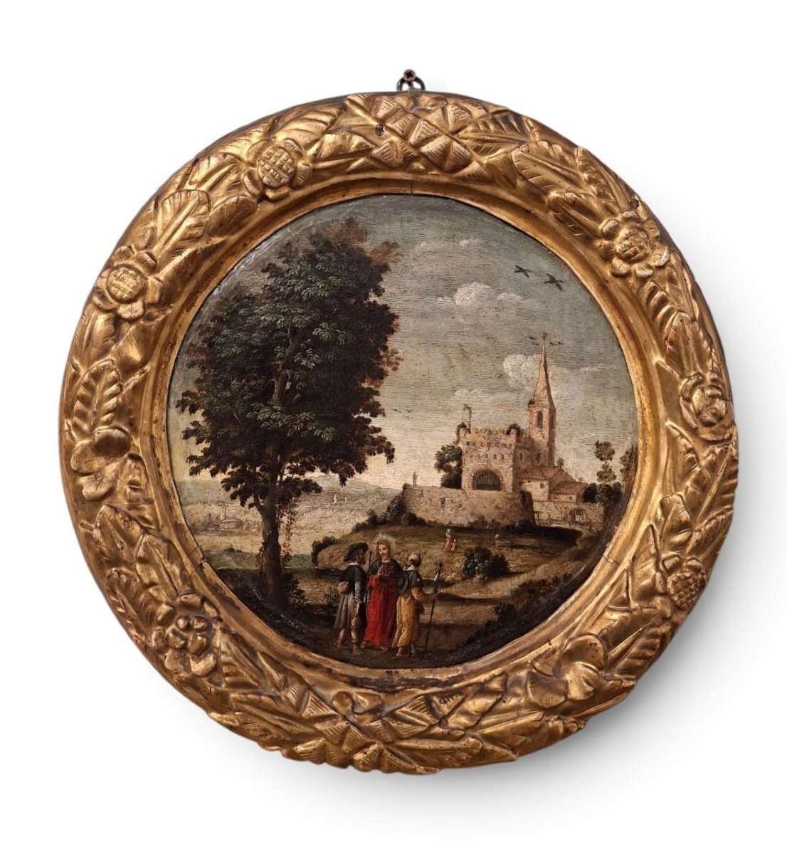 Paire de peintures circulaires sur bois-photo-3