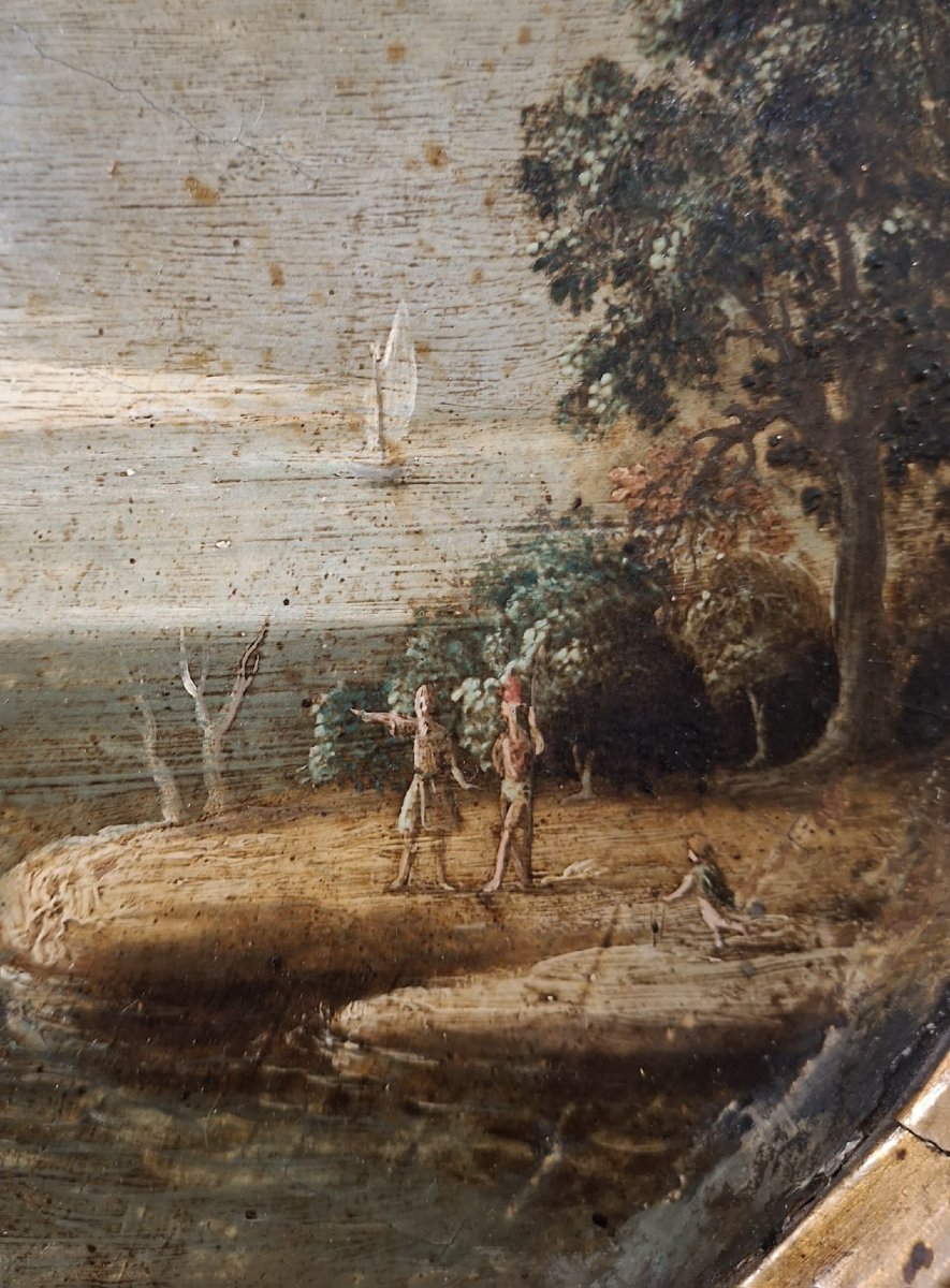 Paire de peintures circulaires sur bois-photo-3