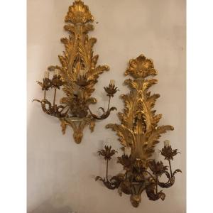 Pair Of Gilded And Lacquered Wooden Appliques