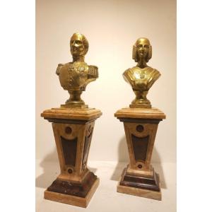 Pair Of Small Gilded Bronze Busts