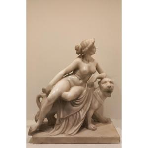 Ariadne On The Panther, White Marble Sculpture