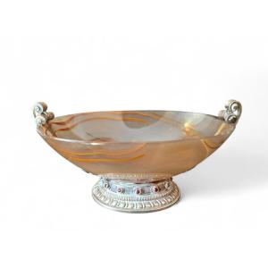 Agate And Carnelian Bowl Mounted In Silver