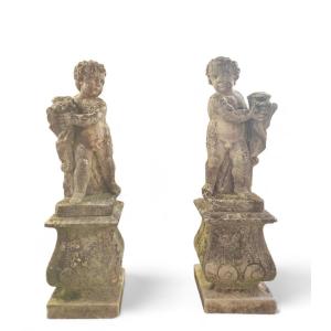 Pair Of Vicenza Stone Cherubs With Bases