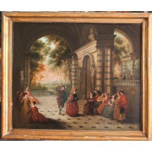 Peinture française représentant une scène de cour
