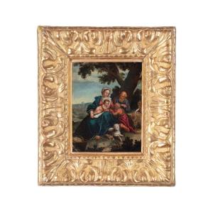 The Holy Family With The Young Saint John, A Panel By Hans Rottenhammer I