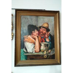 Tableau représentant Retraite De Deux Amoureux Huile Sur Toile 