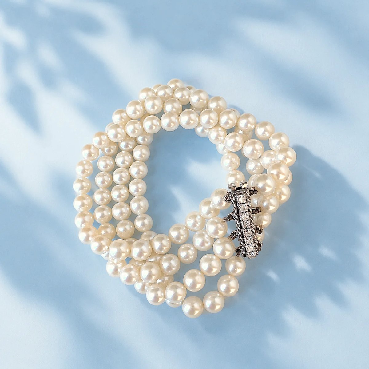 Bracelet vintage 1960, 4 rangs perles de culture et diamants or 18K-photo-2