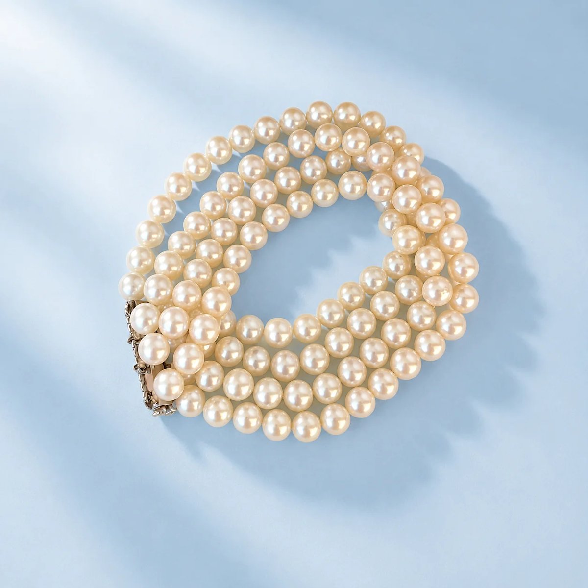 Bracelet vintage 1960, 4 rangs perles de culture et diamants or 18K-photo-4