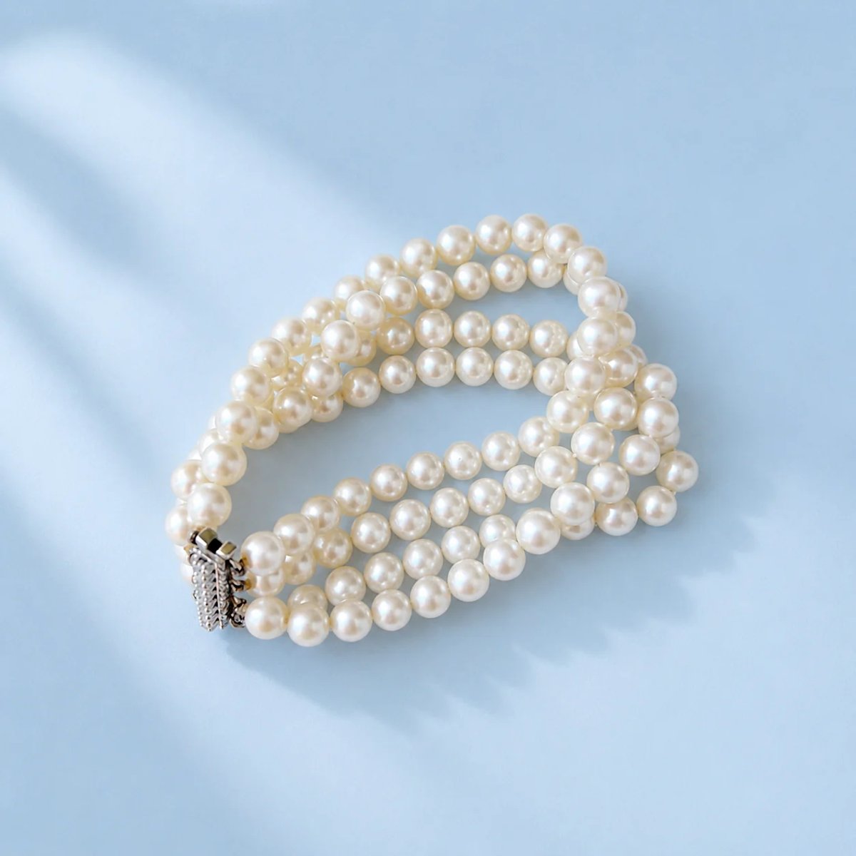 Bracelet vintage 1960, 4 rangs perles de culture et diamants or 18K-photo-3