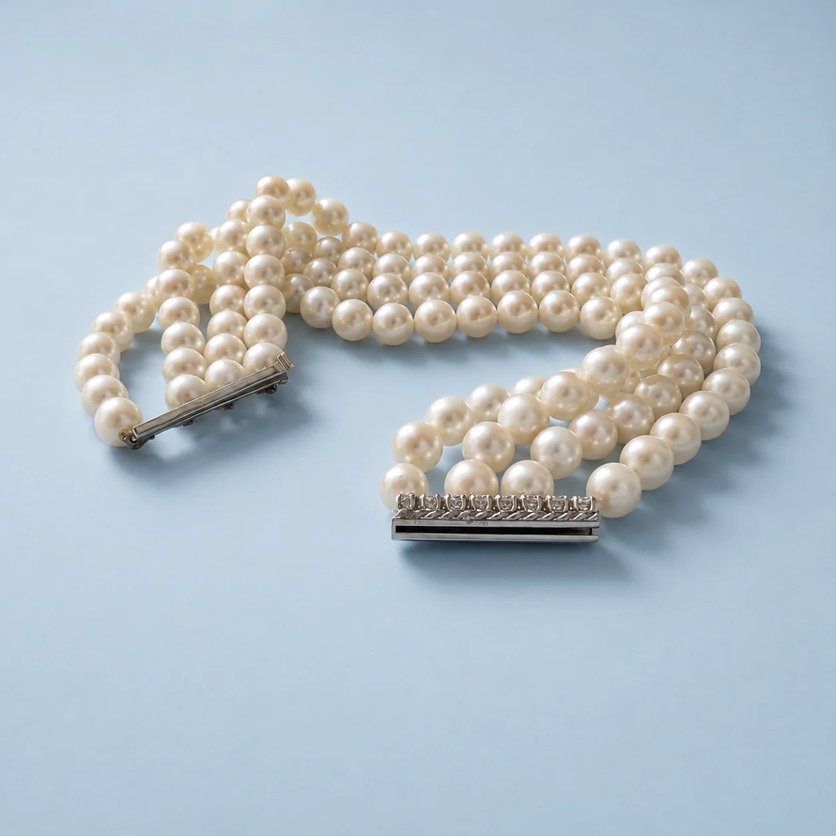 Bracelet vintage 1960, 4 rangs perles de culture et diamants or 18K-photo-4