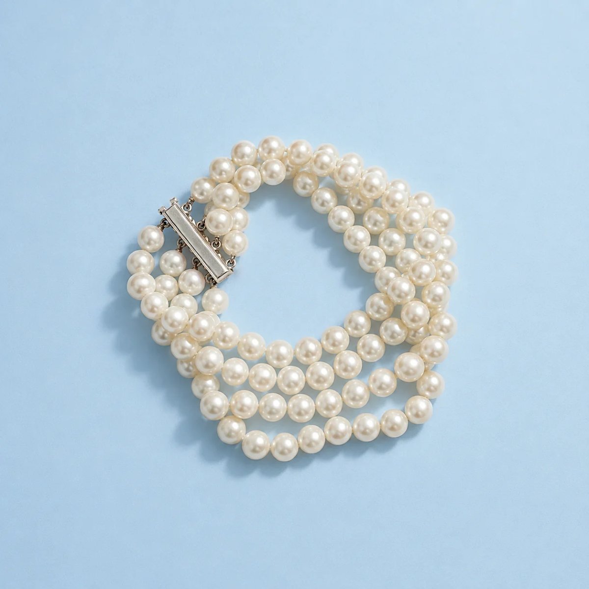 Bracelet vintage 1960, 4 rangs perles de culture et diamants or 18K-photo-7