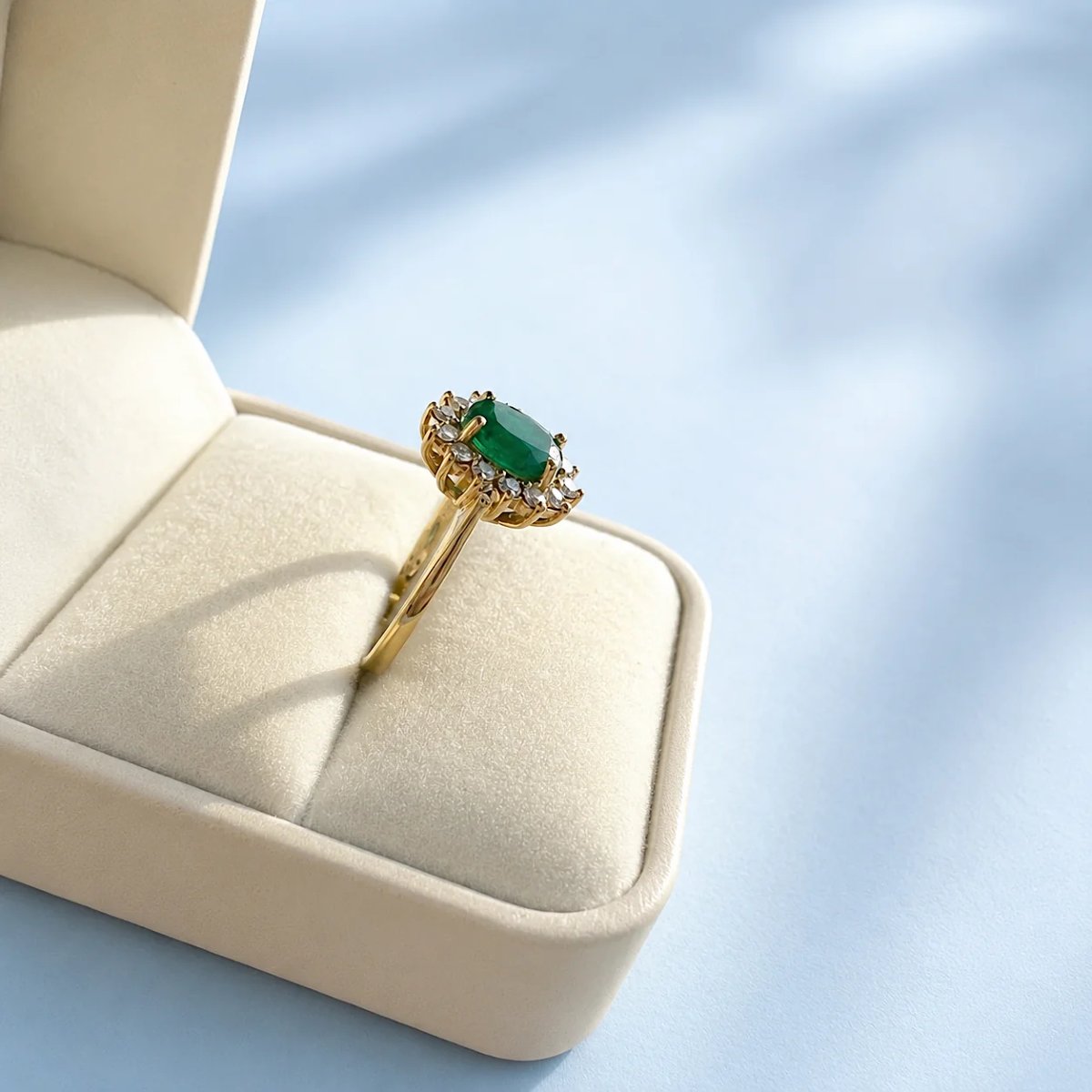 18k Yellow Gold Emerald And Diamond Daisy Ring -photo-1