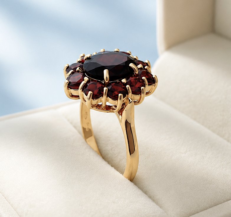 18k Yellow Gold Daisy Garnet Ring-photo-3
