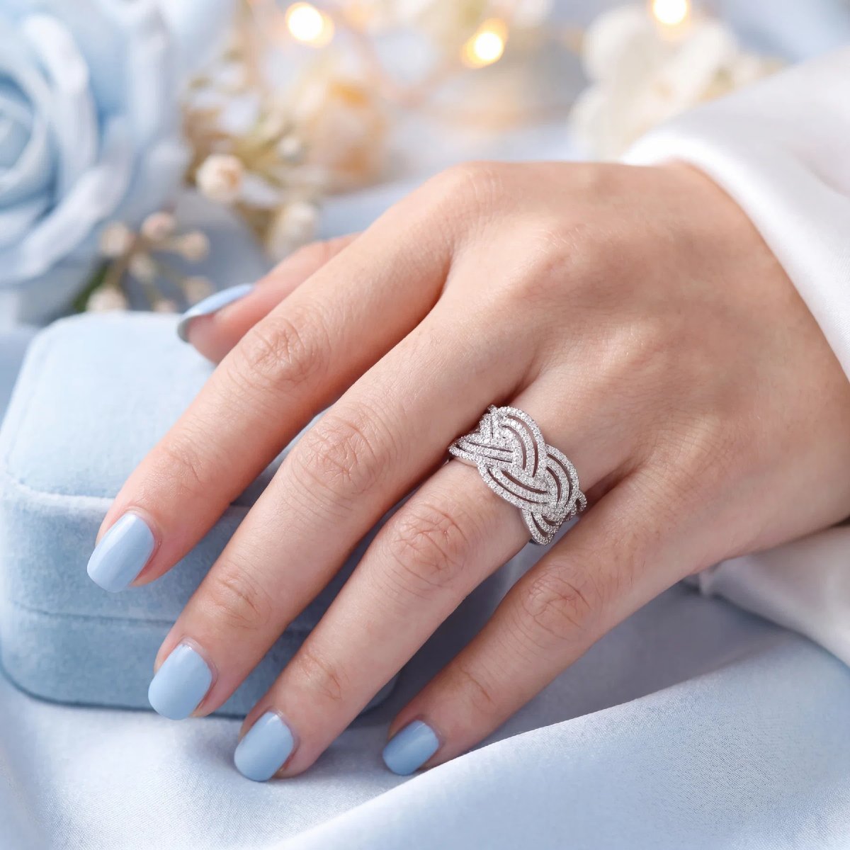 Bague Diamants Tressée Or Blanc 18K-photo-2