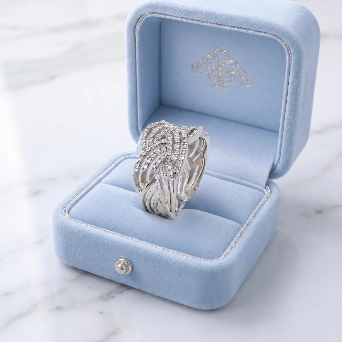 Bague Diamants Tressée Or Blanc 18K-photo-1