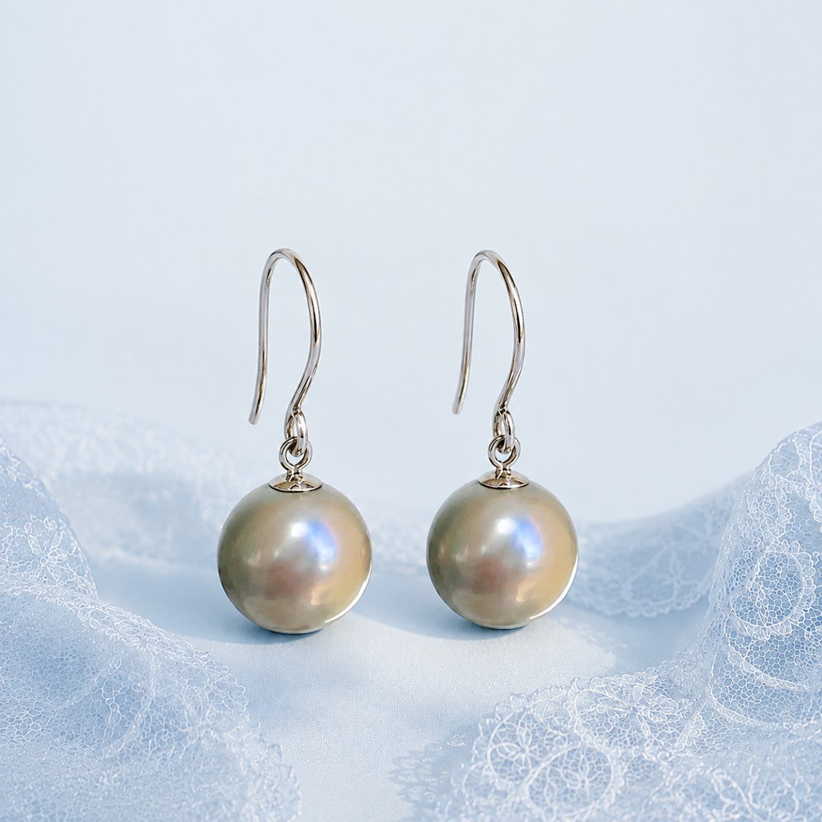 Round Tahitian Cultured Pearl Dangle Earrings In 18k White Gold-photo-1