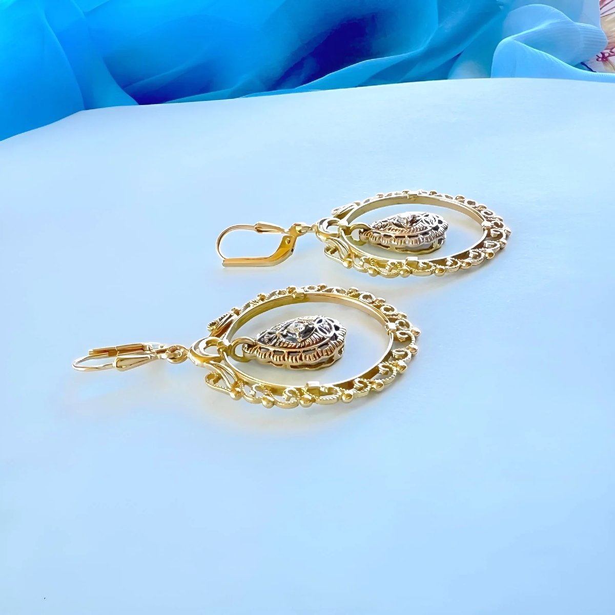Boucles d'oreilles orientales pendantes Or 18K et diamants-photo-4