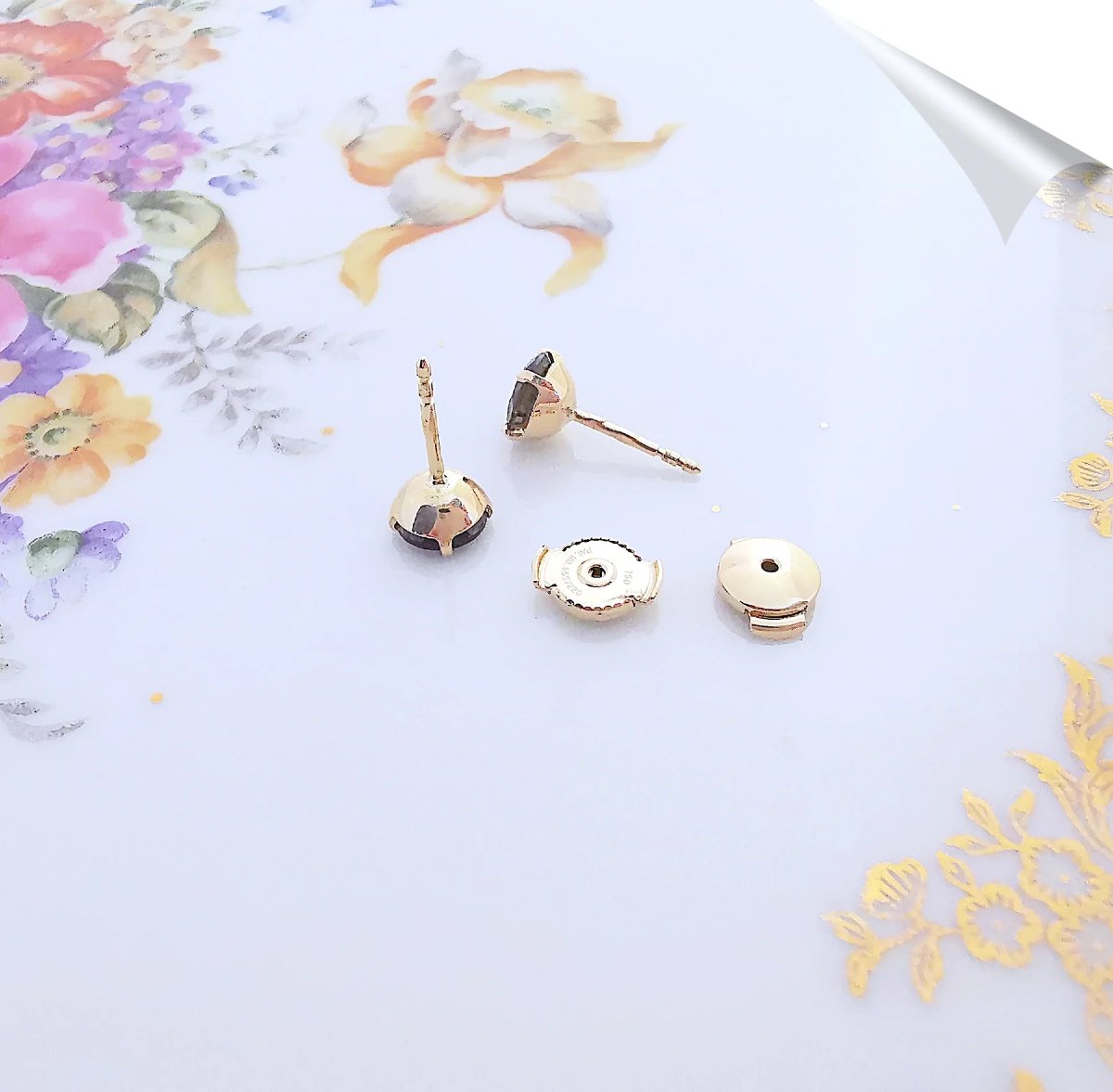 Smoky Quartz Stud Earrings, 18k Yellow Gold-photo-3