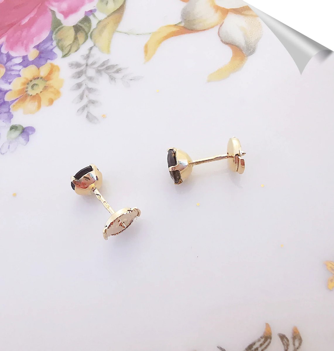 Smoky Quartz Stud Earrings, 18k Yellow Gold-photo-4