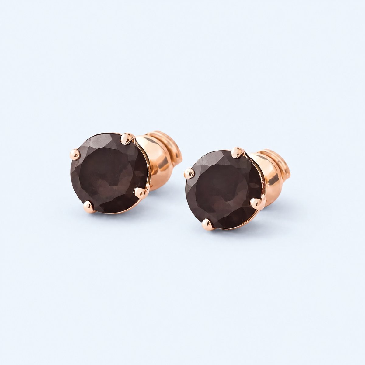 Smoky Quartz Stud Earrings, 18k Yellow Gold