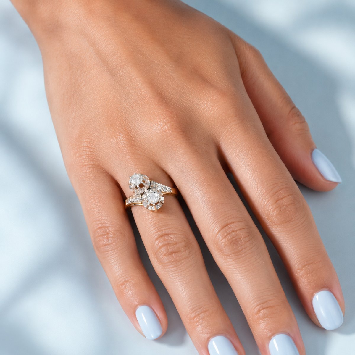 Bague vintage toi et moi années 1960 diamants or 18K-photo-3