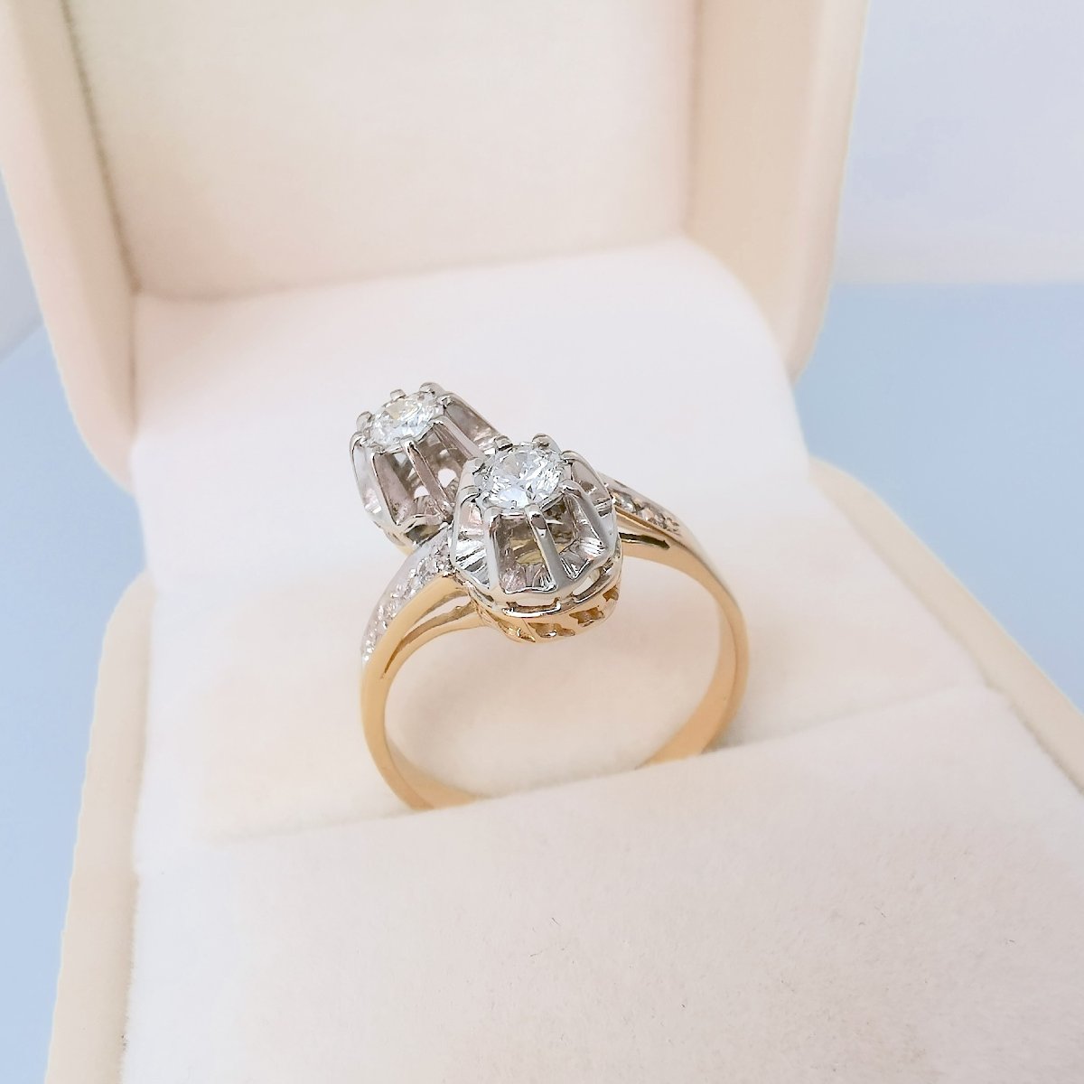 Bague vintage toi et moi années 1960 diamants or 18K-photo-1