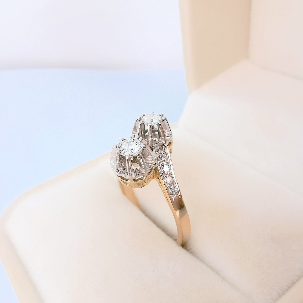 Bague vintage toi et moi années 1960 diamants or 18K-photo-2