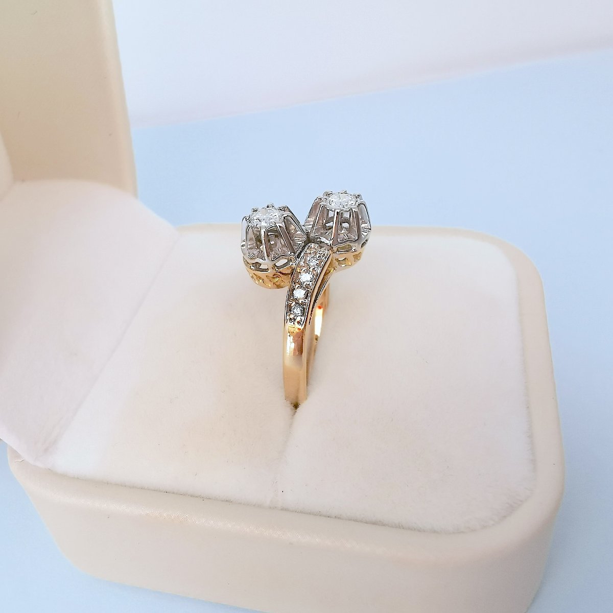 Bague vintage toi et moi années 1960 diamants or 18K-photo-3