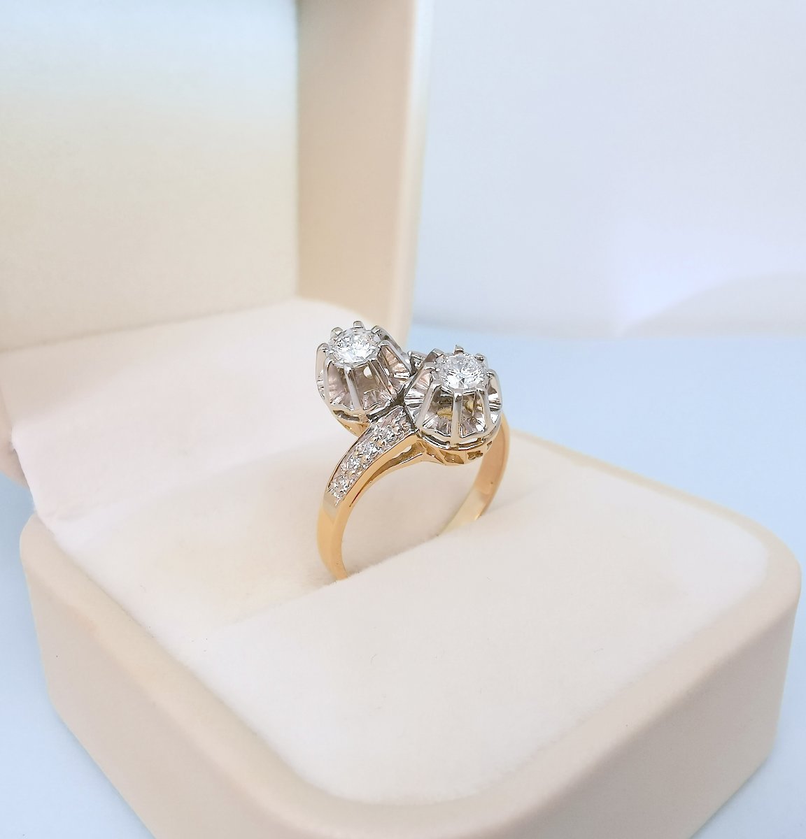 Bague vintage toi et moi années 1960 diamants or 18K-photo-4