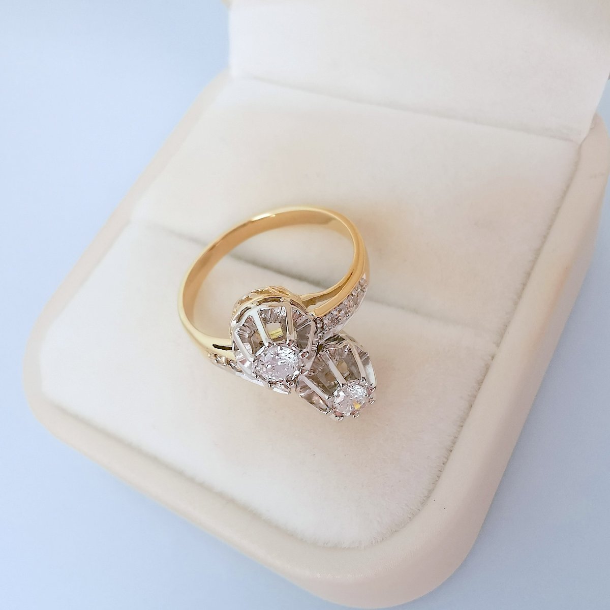 Bague vintage toi et moi années 1960 diamants or 18K-photo-5