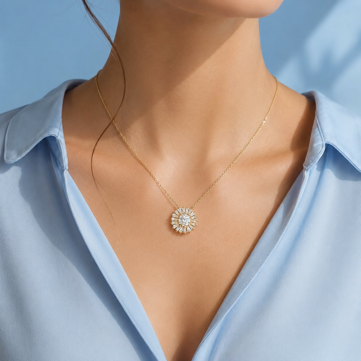 18k Yellow Gold Necklace With Tapered And Brilliant-cut Diamonds – 1.06 Ct-photo-2