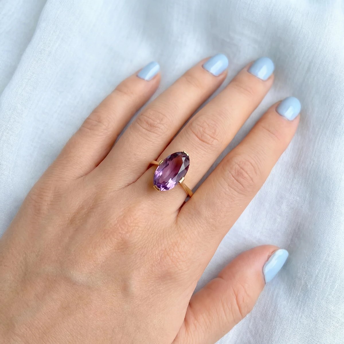 Bague Marquise Améthyste Or Jaune 18K-photo-2